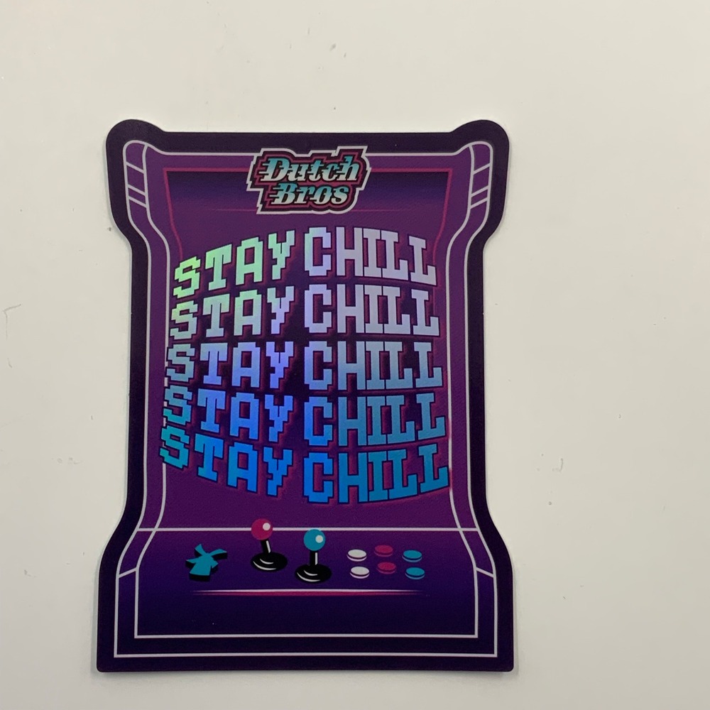 Dutch Bros Coffee Stay Chill Arcade Sticker July 2024 Retro Gaming Collectible